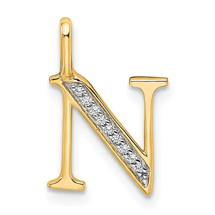 TreasureFineJewelers 10k Yellow Gold Diamond Letter N Initial Pendant Necklaces TreasureFineJewelers 10k Yellow Gold Diamond Letter N Initial Pendant Necklaces