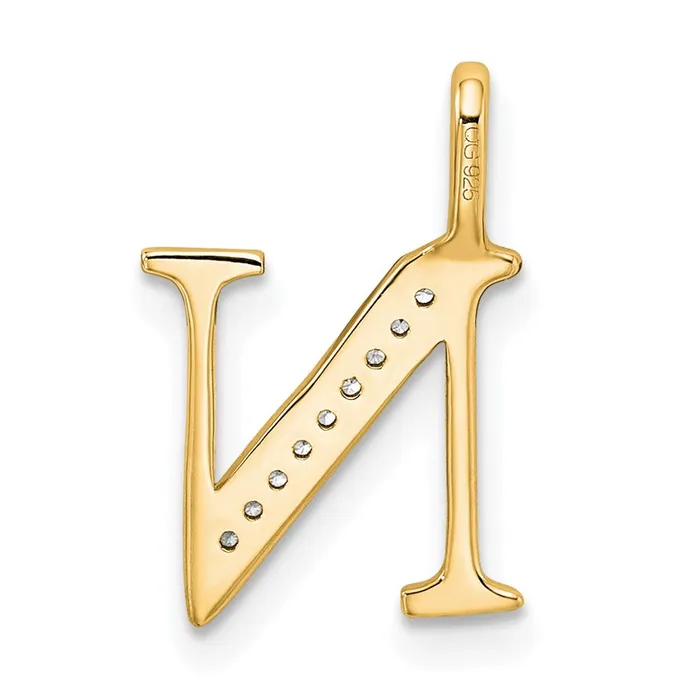 TreasureFineJewelers 10k Yellow Gold Diamond Letter N Initial Pendant Necklaces