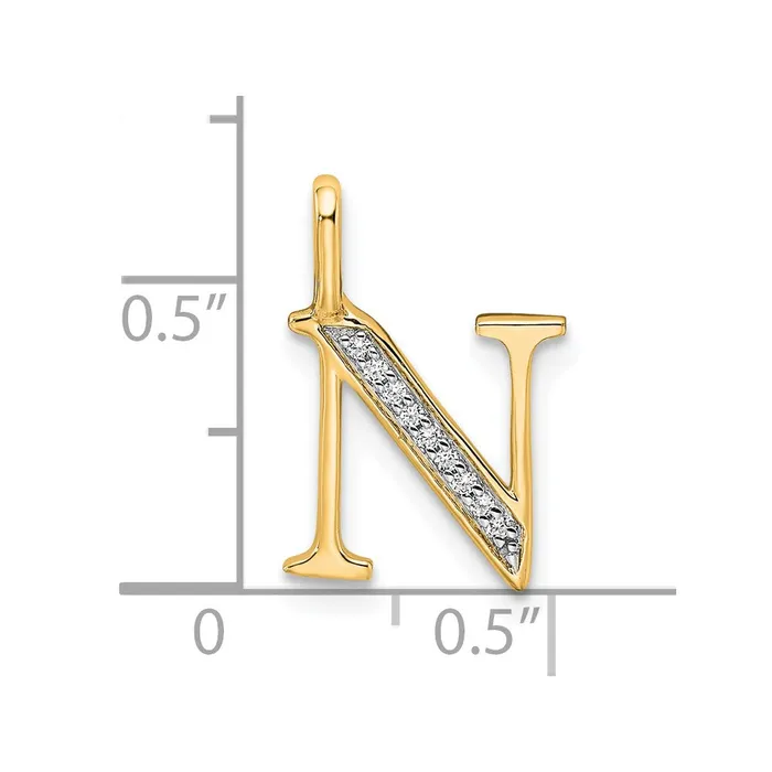 TreasureFineJewelers 10k Yellow Gold Diamond Letter N Initial Pendant Necklaces