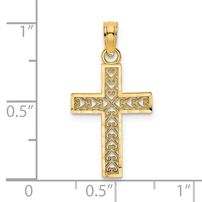 TreasureFineJewelers 14K DC Edge and Filigree Center Cross Charm Charm Necklaces