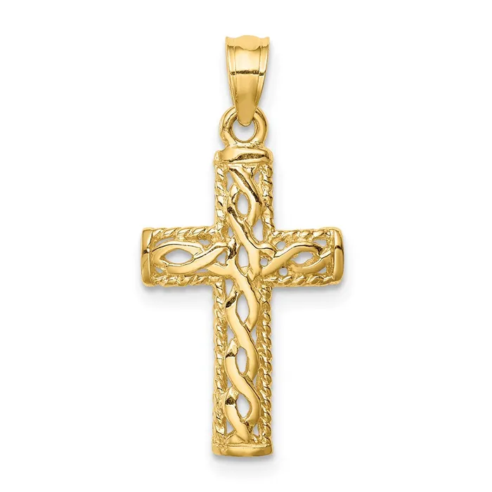 TreasureFineJewelers 14K Polished Braided Cross Pendant Necklaces
