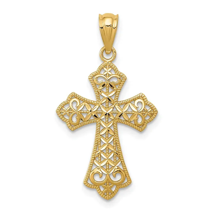TreasureFineJewelers 14k Polished Filigree Cross Pendant Necklaces