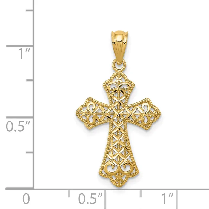 TreasureFineJewelers 14k Polished Filigree Cross Pendant Necklaces