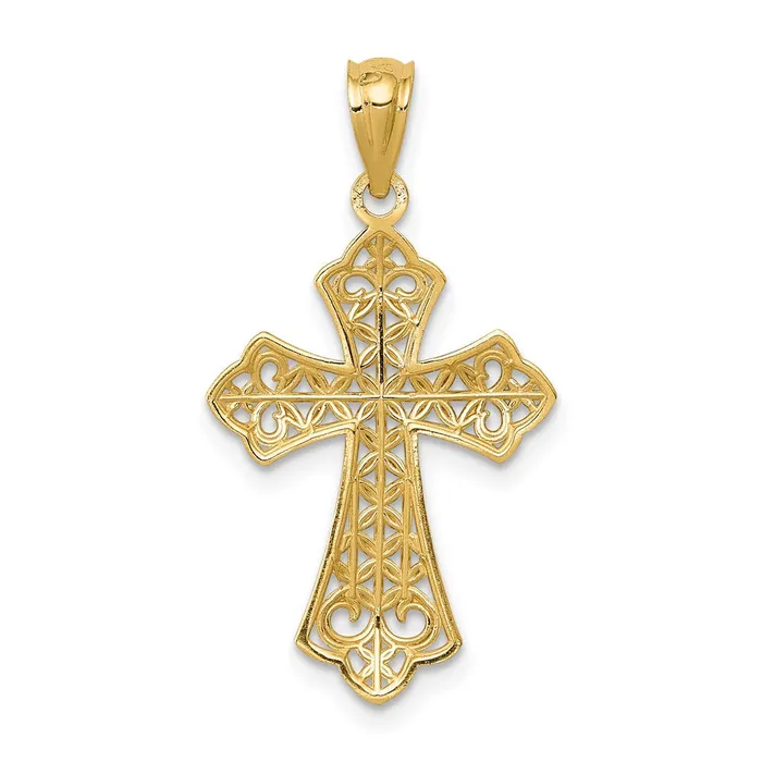 TreasureFineJewelers 14k Polished Filigree Cross Pendant Necklaces