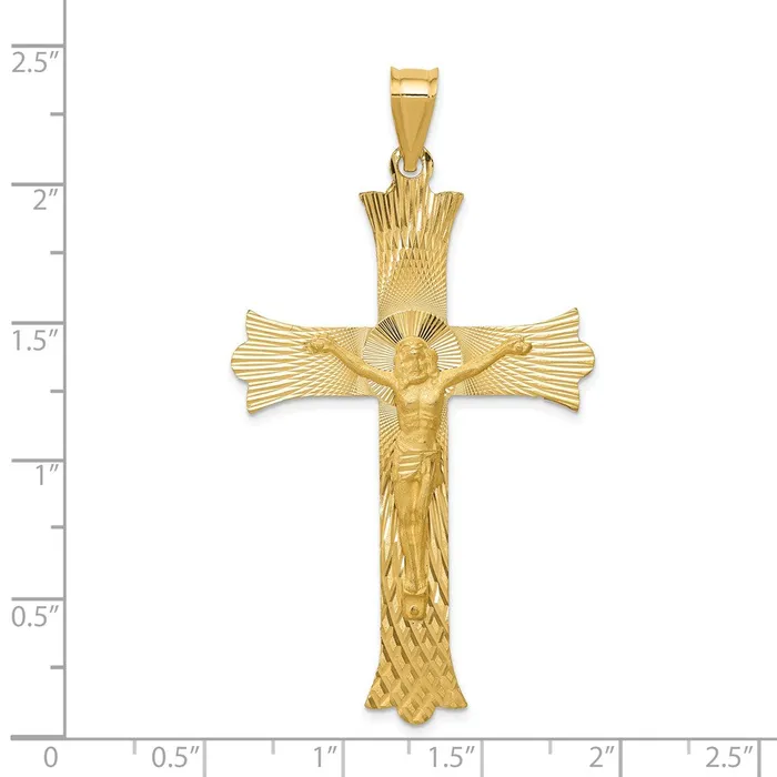 TreasureFineJewelers 14k Polished Satin and Diamondcut Crucifix Cross Pendant Necklaces