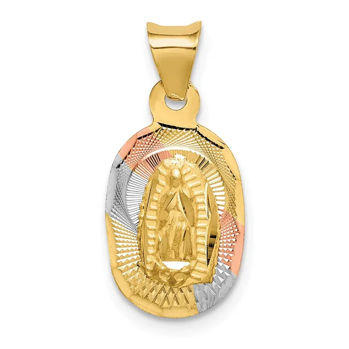 TreasureFineJewelers 14K wRhodium DC Lady Of Guadalupe Oval Pendant Necklaces TreasureFineJewelers 14K wRhodium DC Lady Of Guadalupe Oval Pendant Necklaces