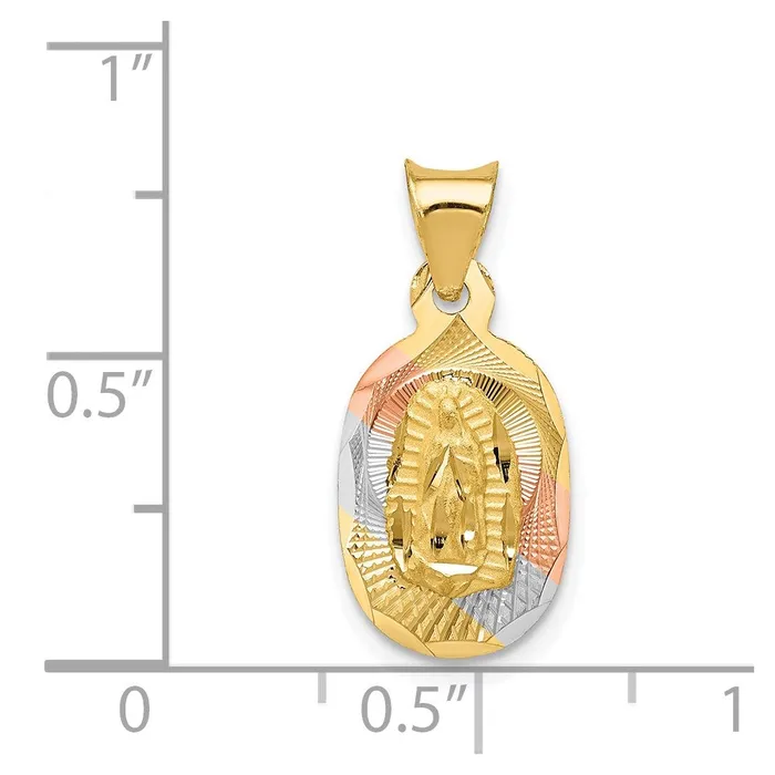 TreasureFineJewelers 14K wRhodium DC Lady Of Guadalupe Oval Pendant Necklaces