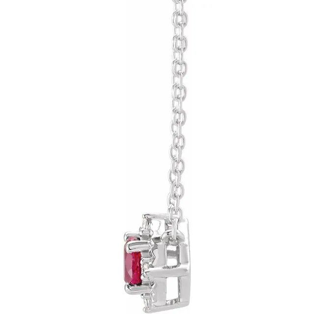 TreasureFineJewelers 14K White Gold LabGrown Ruby 04 CTW Natural Diamond HaloStyle 18 Necklace Necklaces