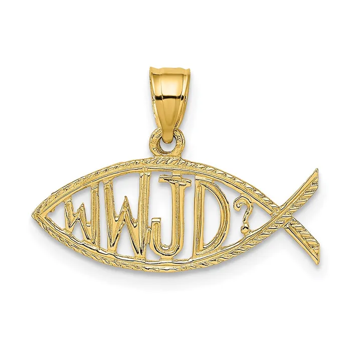 TreasureFineJewelers 14K WWJD Ichthus Charm Charm Necklaces