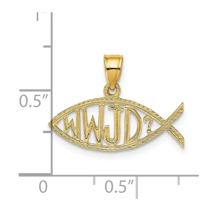 TreasureFineJewelers 14K WWJD Ichthus Charm Charm Necklaces
