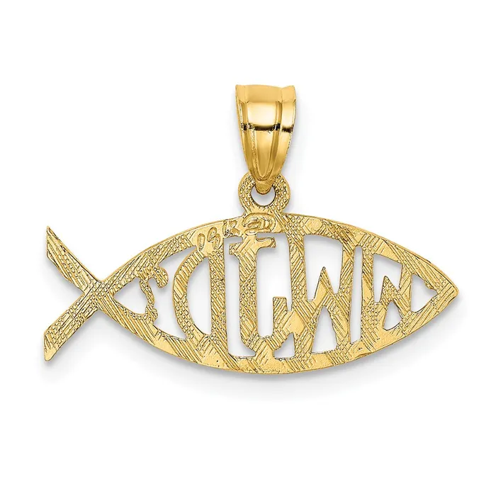 TreasureFineJewelers 14K WWJD Ichthus Charm Charm Necklaces