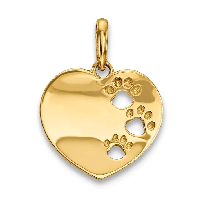 TreasureFineJewelers 14k Yellow Gold Childrens Heart with Pawprints Pendant Necklaces TreasureFineJewelers 14k Yellow Gold Childrens Heart with Pawprints Pendant Necklaces