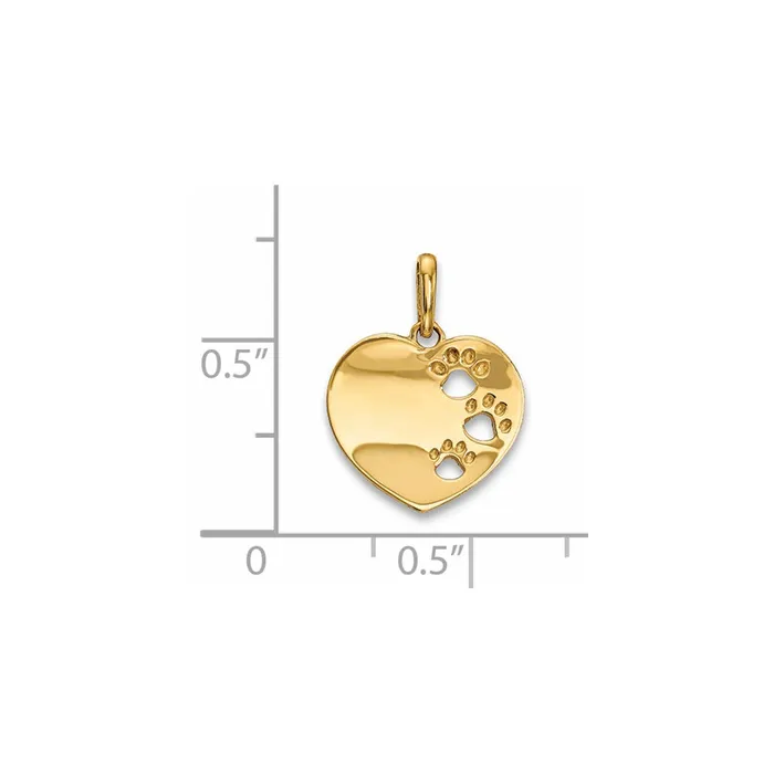 TreasureFineJewelers 14k Yellow Gold Childrens Heart with Pawprints Pendant Necklaces