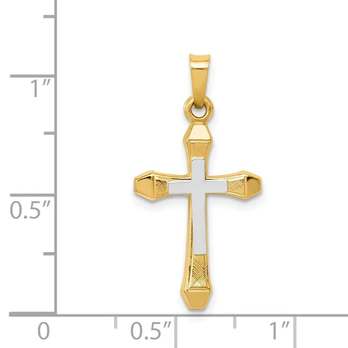 TreasureFineJewelers 14k Yellow Gold Rhodium w Rhodium Hollow Cross Pendant Necklaces