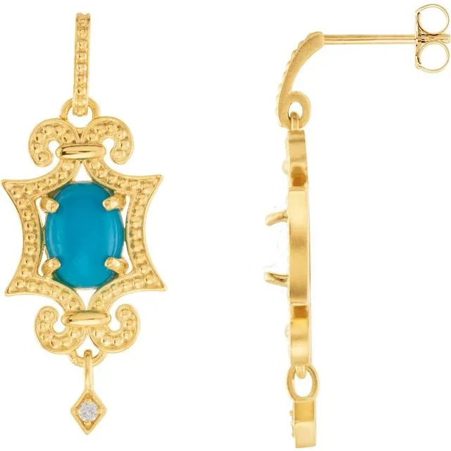 TreasureFineJewelers 14K Yellow Gold Turquoise 03 CTW Diamond Earrings Earrings