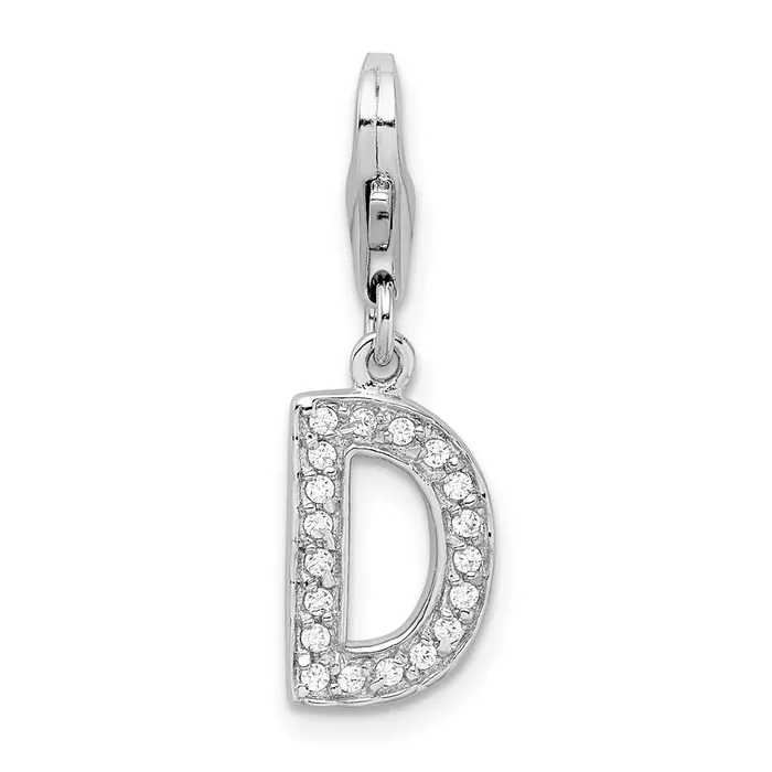 TreasureFineJewelers Amore La Vita Sterling Silver Rhodiumplated Polished CZ Letter D Initial Charm with Fancy Lobster Clasp Necklaces TreasureFineJewelers Amore La Vita Sterling Silver Rhodiumplated Polished CZ Letter D Initial Charm with Fancy Lobster Clasp Necklaces