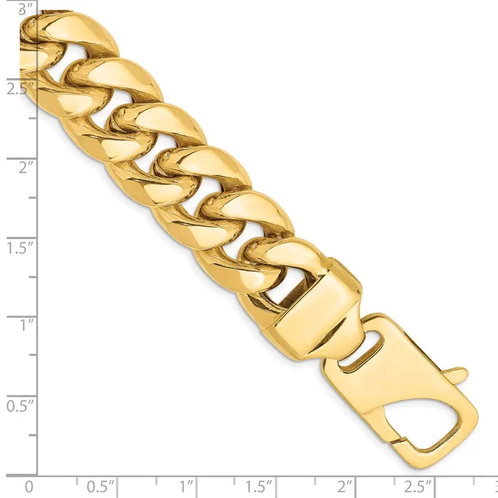 TreasureFineJewelers Bracelets 14K 8 inch 15mm SemiSolid Miami Cuban with Lobster Clasp Bracelet
