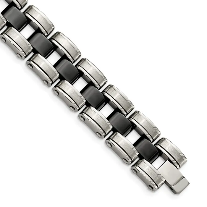 TreasureFineJewelers Bracelets Chisel Stainless Steel Brushed and Polished with Black Ceramic 85 inch Link Bracelet TreasureFineJewelers Bracelets Chisel Stainless Steel Brushed and Polished with Black Ceramic 85 inch Link Bracelet