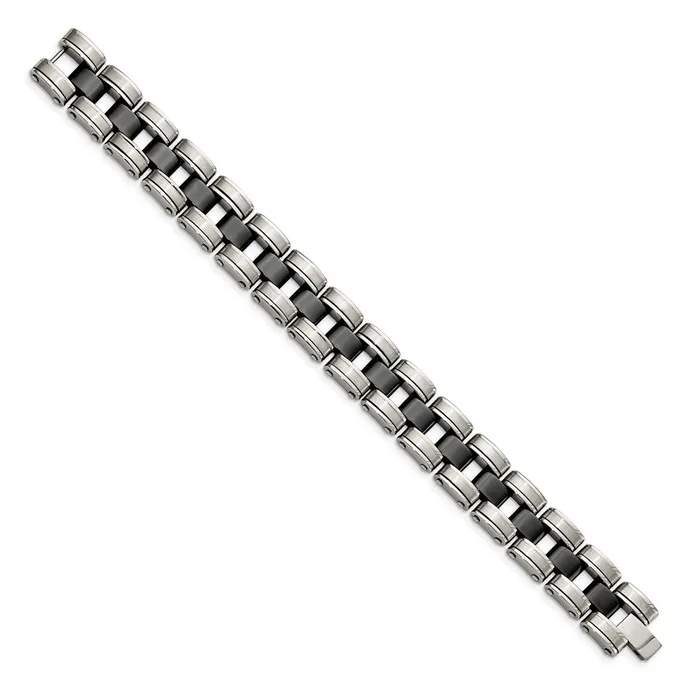 TreasureFineJewelers Bracelets Chisel Stainless Steel Brushed and Polished with Black Ceramic 85 inch Link Bracelet