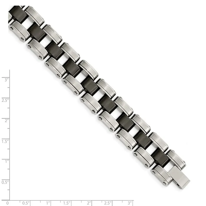 TreasureFineJewelers Bracelets Chisel Stainless Steel Brushed and Polished with Black Ceramic 85 inch Link Bracelet