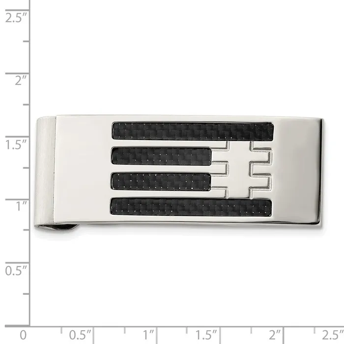 TreasureFineJewelers Bracelets Chisel Stainless Steel Polished Black Carbon Fiber Inlay Money Clip