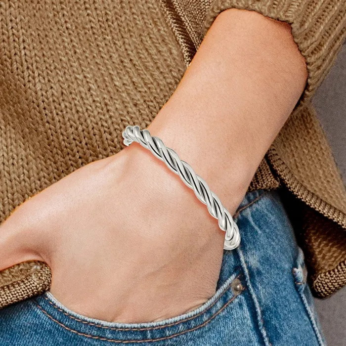 TreasureFineJewelers Bracelets Chisel Stainless Steel Polished Twisted Cuff Bangle