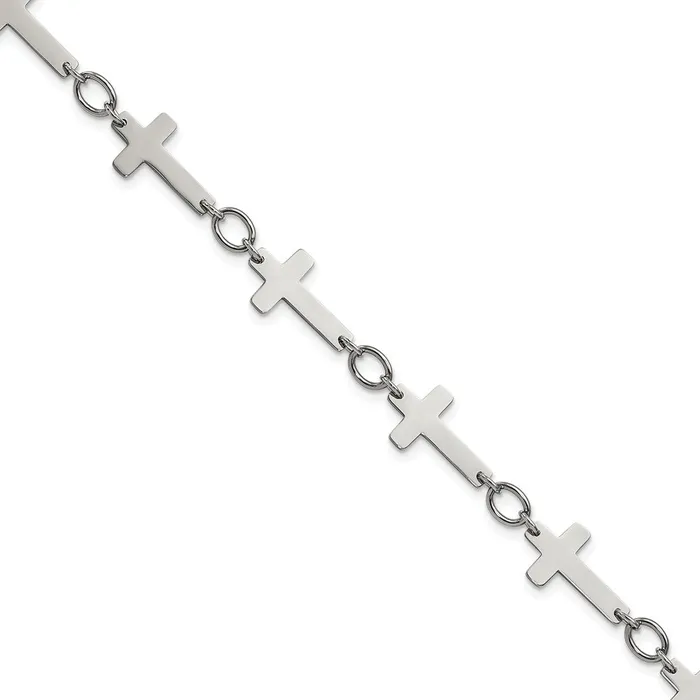 TreasureFineJewelers Bracelets Stainless Steel Polished Sideways Cross 10in Anklet TreasureFineJewelers Bracelets Stainless Steel Polished Sideways Cross 10in Anklet