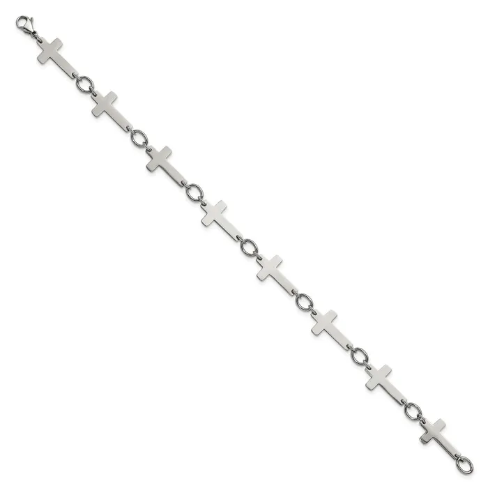 TreasureFineJewelers Bracelets Stainless Steel Polished Sideways Cross 10in Anklet