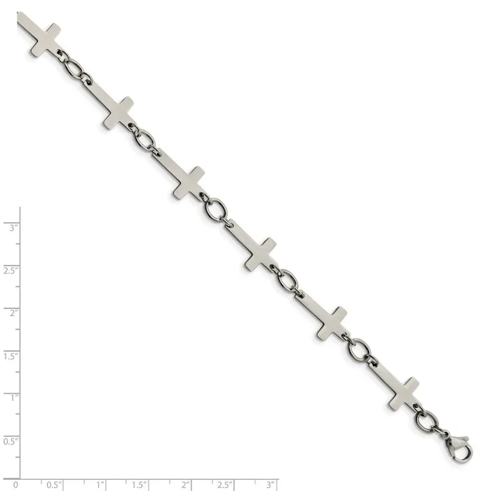 TreasureFineJewelers Bracelets Stainless Steel Polished Sideways Cross 10in Anklet