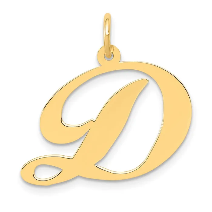 TreasureFineJewelers Charm Necklaces 10k Yellow Gold Large Fancy Script Letter D Initial Charm TreasureFineJewelers Charm Necklaces 10k Yellow Gold Large Fancy Script Letter D Initial Charm