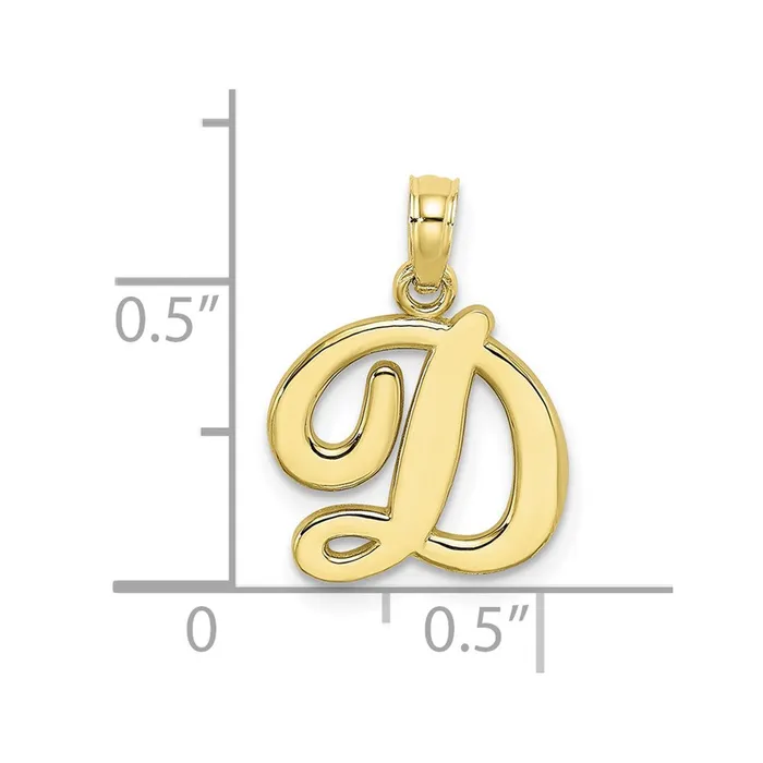TreasureFineJewelers Charm Necklaces 10k Yellow Gold Polished D Script Initial Charm