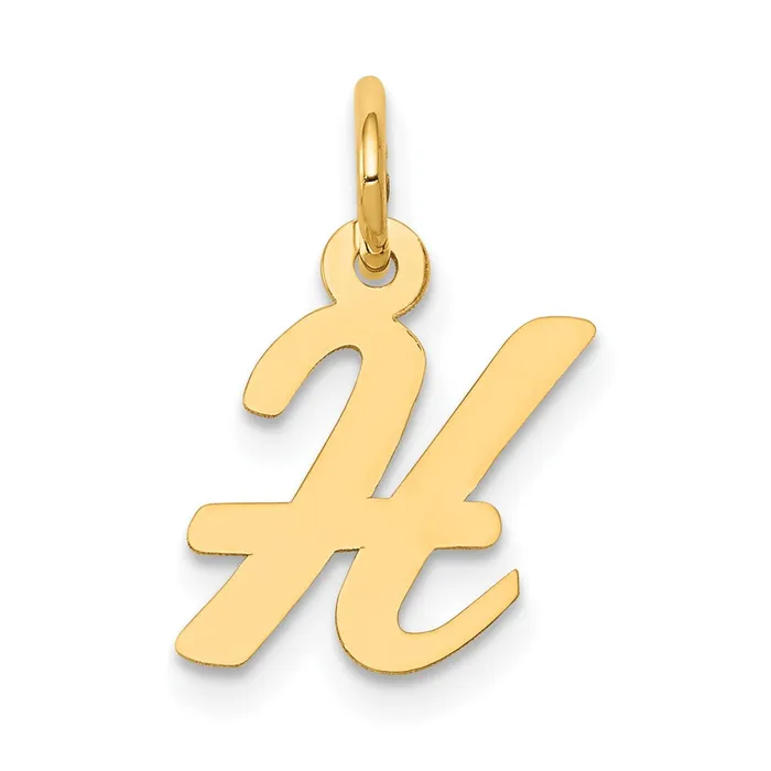 TreasureFineJewelers Charm Necklaces 10k Yellow Gold Small Script Initial H Charm TreasureFineJewelers Charm Necklaces 10k Yellow Gold Small Script Initial H Charm