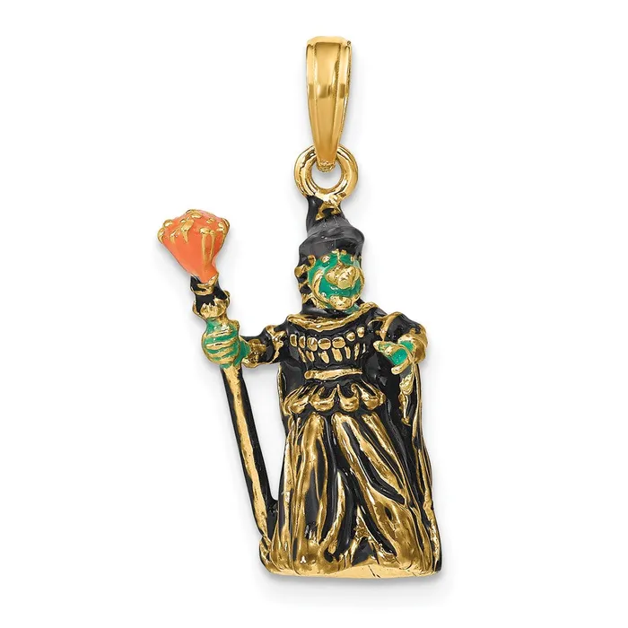 TreasureFineJewelers Charm Necklaces 14K 3D Enameled Witch wBroom Charm