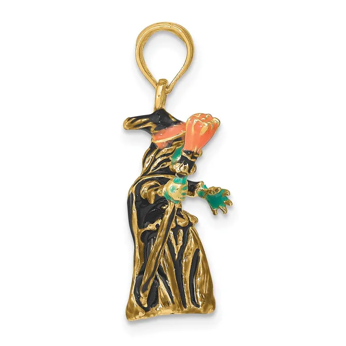 TreasureFineJewelers Charm Necklaces 14K 3D Enameled Witch wBroom Charm