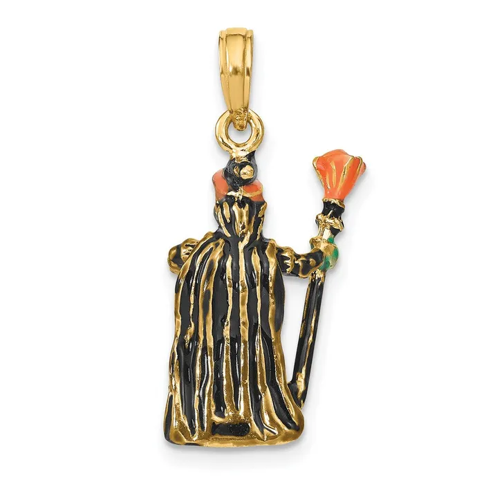 TreasureFineJewelers Charm Necklaces 14K 3D Enameled Witch wBroom Charm