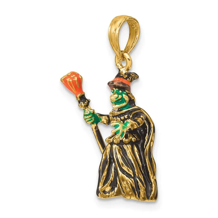 TreasureFineJewelers Charm Necklaces 14K 3D Enameled Witch wBroom Charm