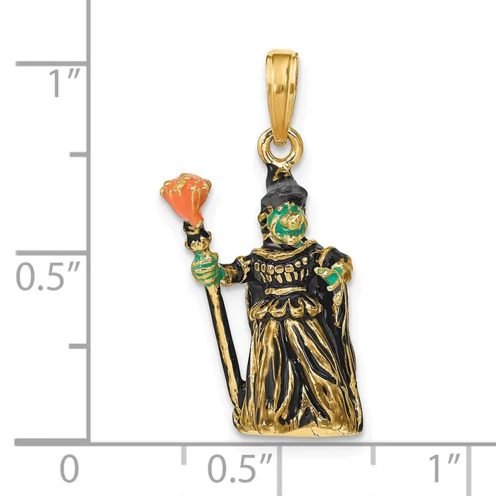TreasureFineJewelers Charm Necklaces 14K 3D Enameled Witch wBroom Charm
