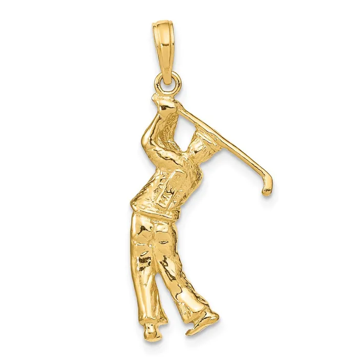 TreasureFineJewelers Charm Necklaces 14k 3D Golfer in Swing Charm