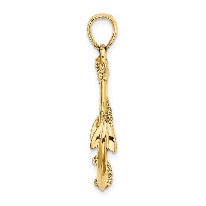 TreasureFineJewelers Charm Necklaces 14K 3D Polished and Textured Anchor wRope Charm