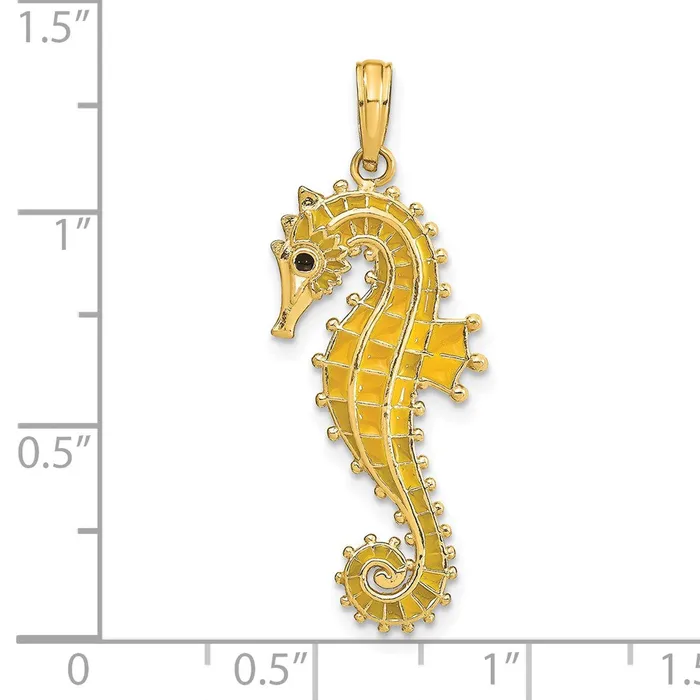 TreasureFineJewelers Charm Necklaces 14K 3D Yellow Enamel Seahorse Charm