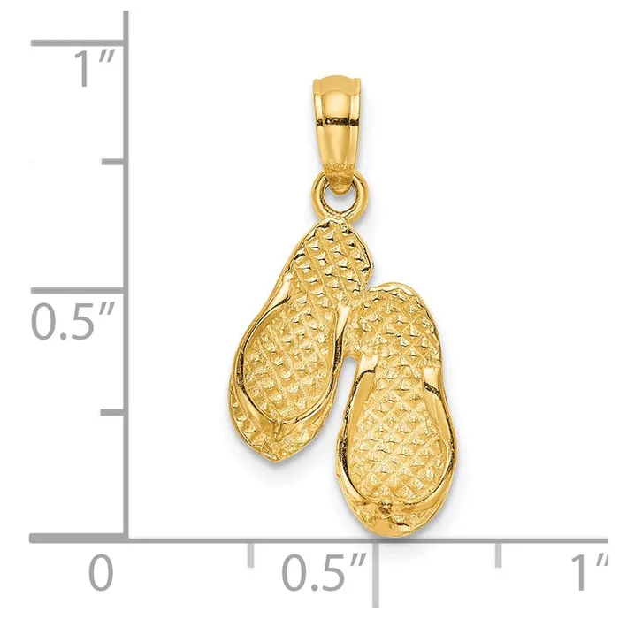 TreasureFineJewelers Charm Necklaces 14K 3D OCEAN CITY Double Flipflop Charm