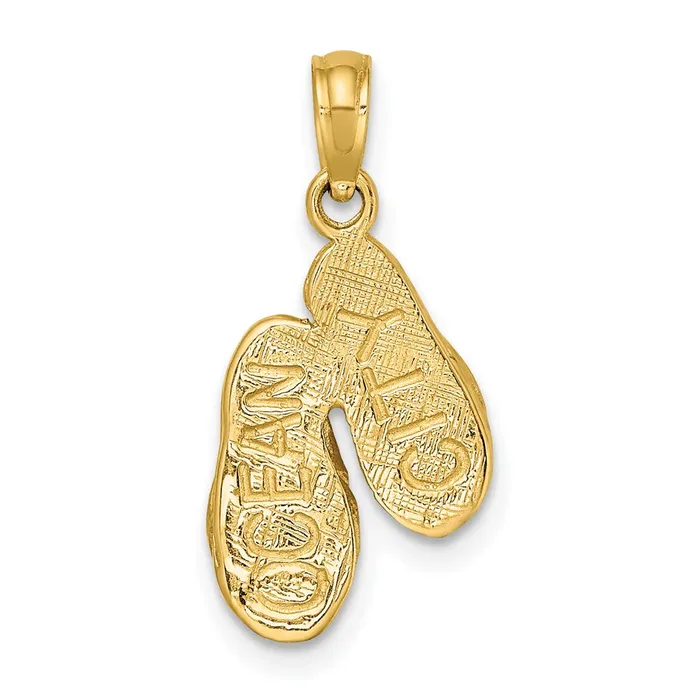TreasureFineJewelers Charm Necklaces 14K 3D OCEAN CITY Double Flipflop Charm