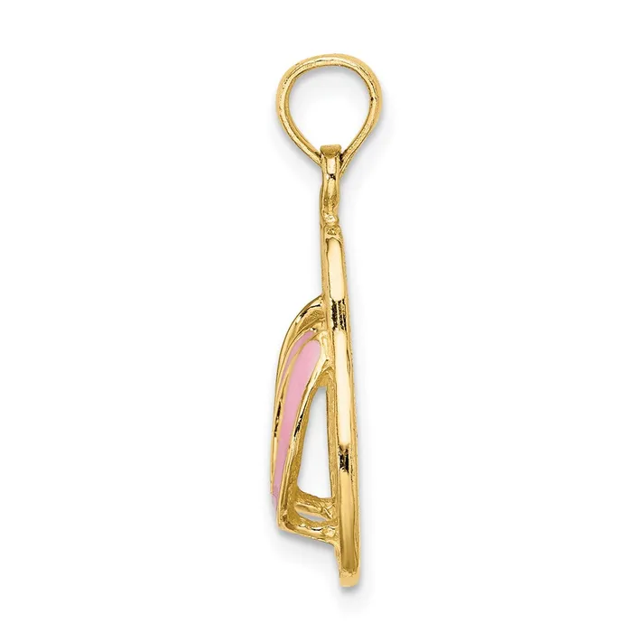 TreasureFineJewelers Charm Necklaces 14k 3D W Pink Enamel Double FlipFlop Charm