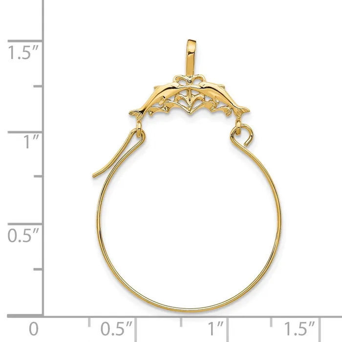 TreasureFineJewelers Charm Necklaces 14k Double Dolphins Charm Holder Pendant