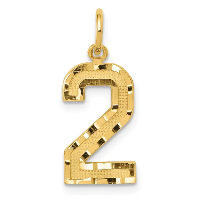 TreasureFineJewelers Charm Necklaces 14k Medium Diamondcut Number 2 Charm