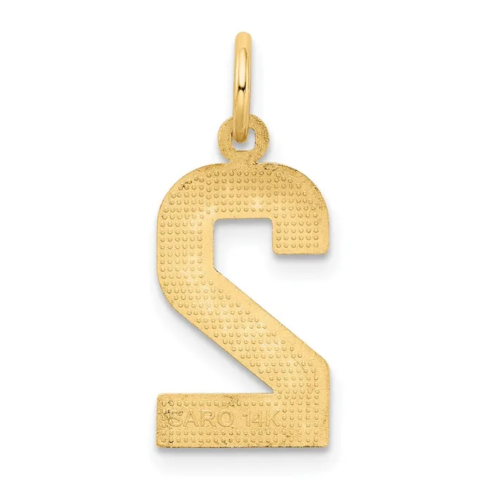 TreasureFineJewelers Charm Necklaces 14k Medium Diamondcut Number 2 Charm