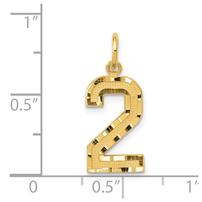 TreasureFineJewelers Charm Necklaces 14k Medium Diamondcut Number 2 Charm