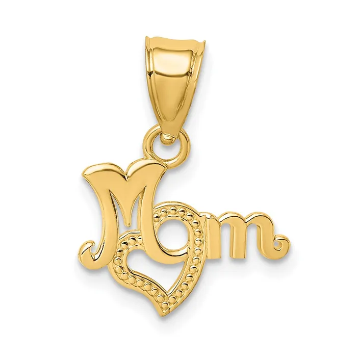 TreasureFineJewelers Charm Necklaces 14K MOM with Heart Charm