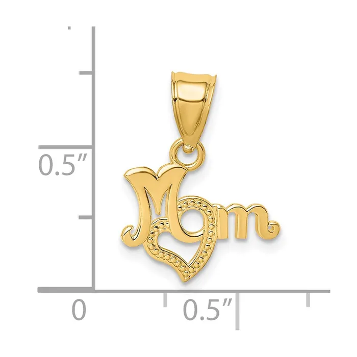 TreasureFineJewelers Charm Necklaces 14K MOM with Heart Charm