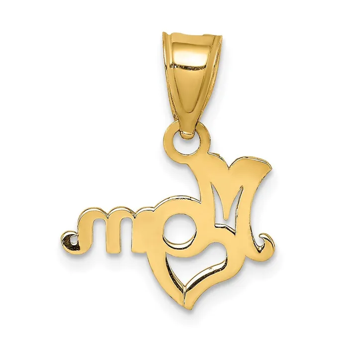 TreasureFineJewelers Charm Necklaces 14K MOM with Heart Charm